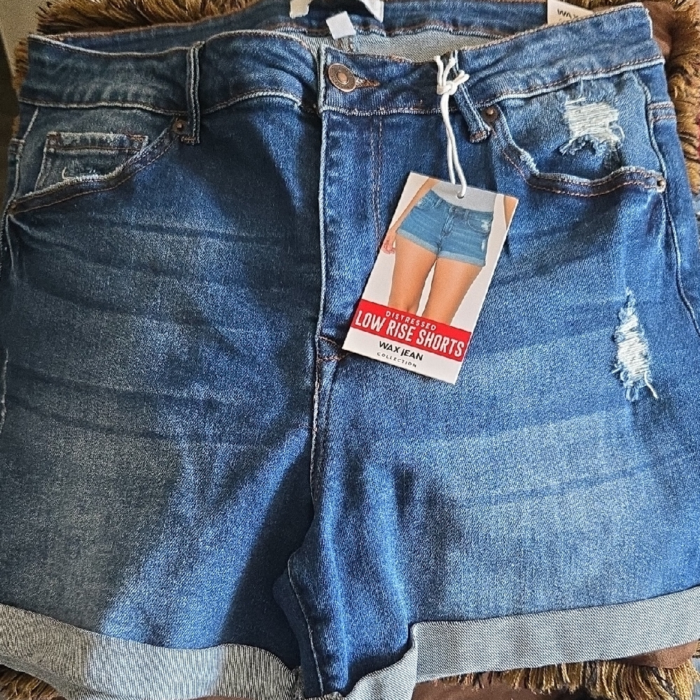Wax Jean Dark Blue Distressed Denim Shorts
